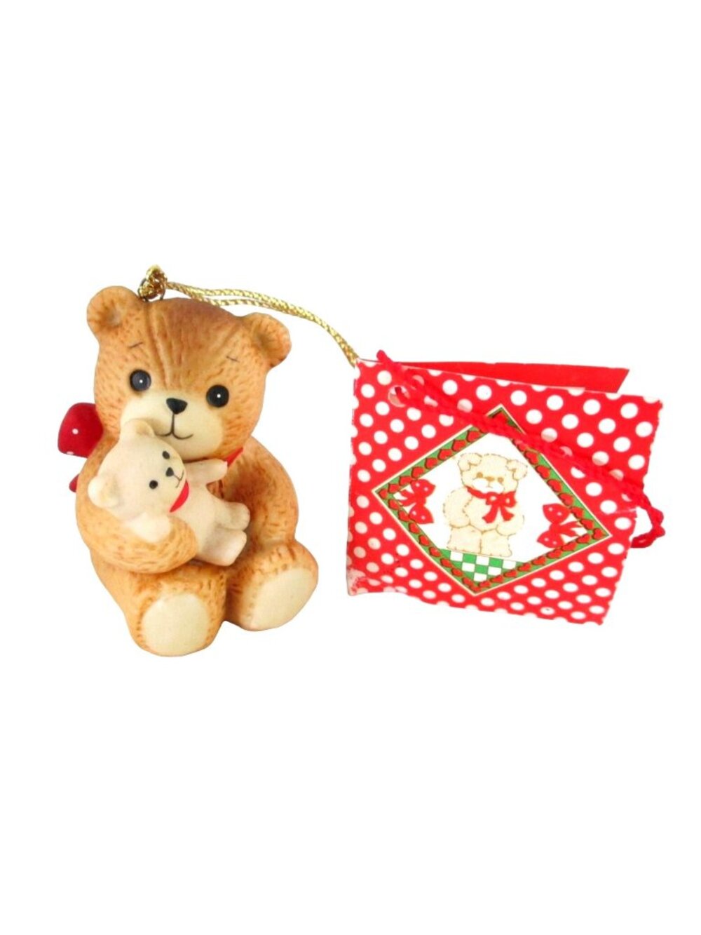 Lucy & Me 1985 Enesco Teddy Bear Ornament With Tag - 2" tall Christmas Tree Deco
